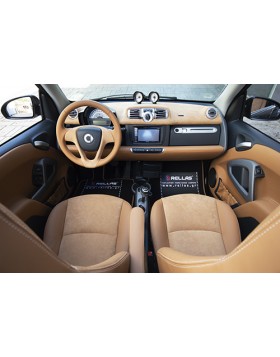 Tαπετσαρία Αυτοκινήτου για Smart 451 Cabrio από δέρμα άριστης ποιότητας σε συνδιασμό με alcantara σε ταμπά αποχρώσεις