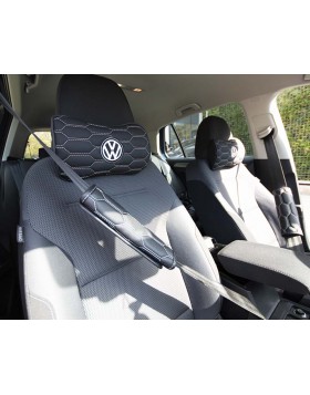 Σετ μαξιλαριών αυτοκινήτου ζώνης και αυχένα για VW από τεχνόδερμα σε σχέδιο κυψέλης και λογότυπο , 4 τεμάχια