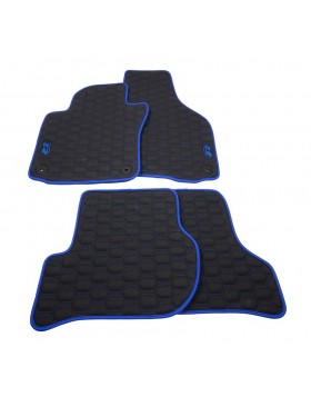 Πατάκια Αυτοκινήτου για vw scirocco από τεχνόδερμα σε σχέδιο κυψέλης, μπλε δερμάτινο φινίρισμα και λογότυπο, 4 τεμάχια