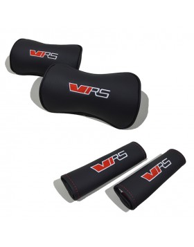 Σετ μαξιλαριών αυτοκινήτου ζώνης και αυχένα για Skoda Vrs από τεχνόδερμα σε μαύρη απόχρωση και λογότυπο, 4 τεμάχια